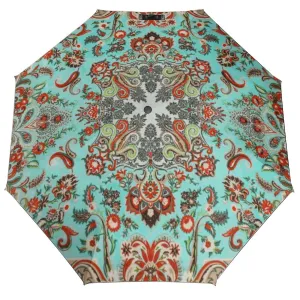 Turquoise Paisley Auto Umbrella with Printed Pattern Outside ZYS03-8K