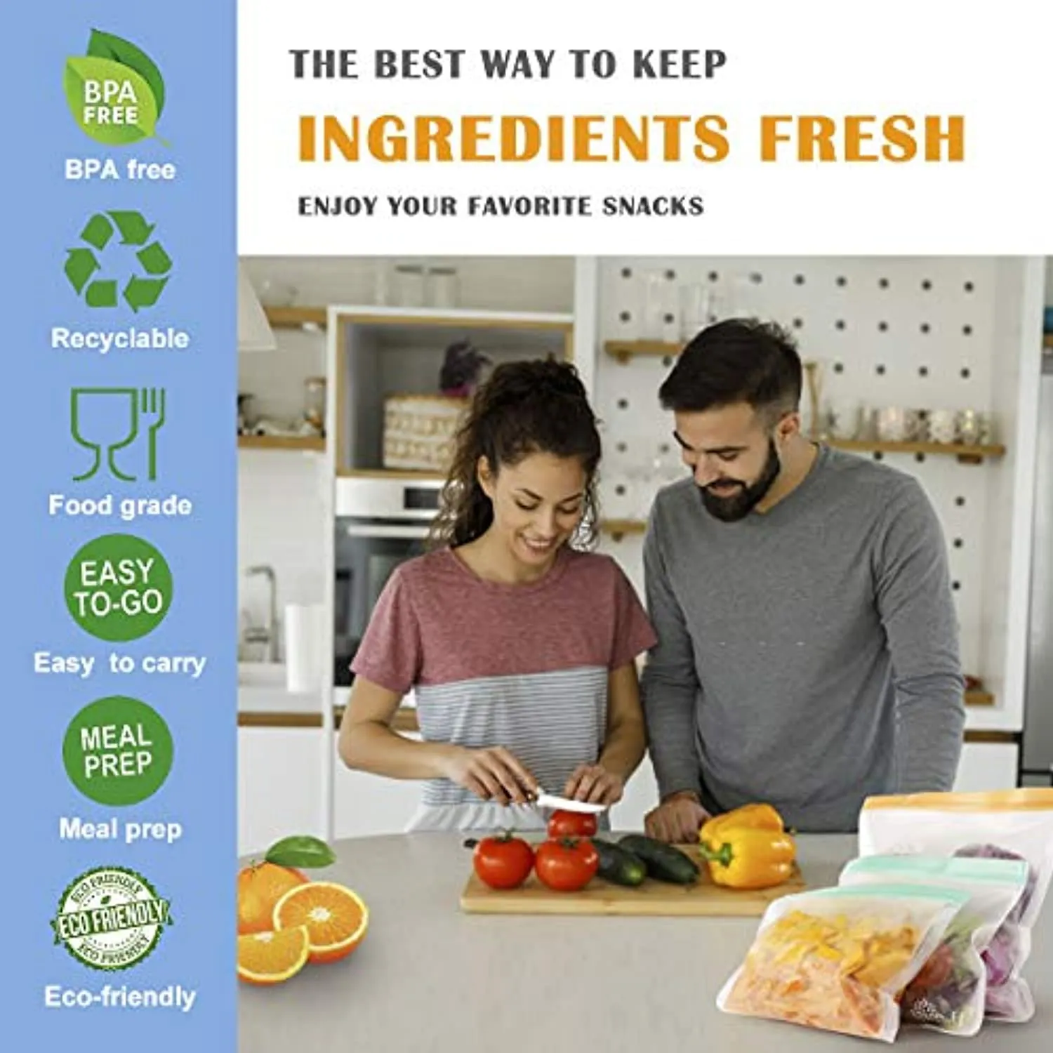 U-miss Reusable Storage Bags, BPA -Free & Freezer Bags, Leakproof Storage Bag for Food, Travel, Home Organization (12 Pack - 2 Gallon 4 Sandwich 4 lunch 2 Snack)