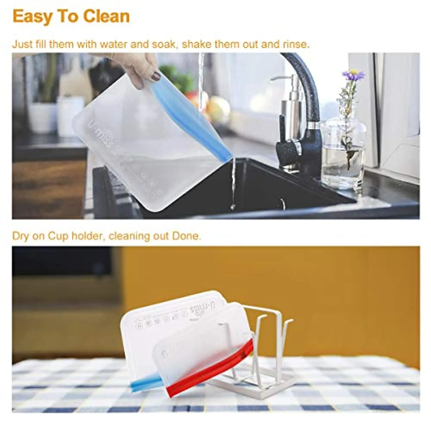 U-miss Reusable Storage Bags, BPA -Free & Freezer Bags, Leakproof Storage Bag for Food, Travel, Home Organization (12 Pack - 2 Gallon 4 Sandwich 4 lunch 2 Snack)