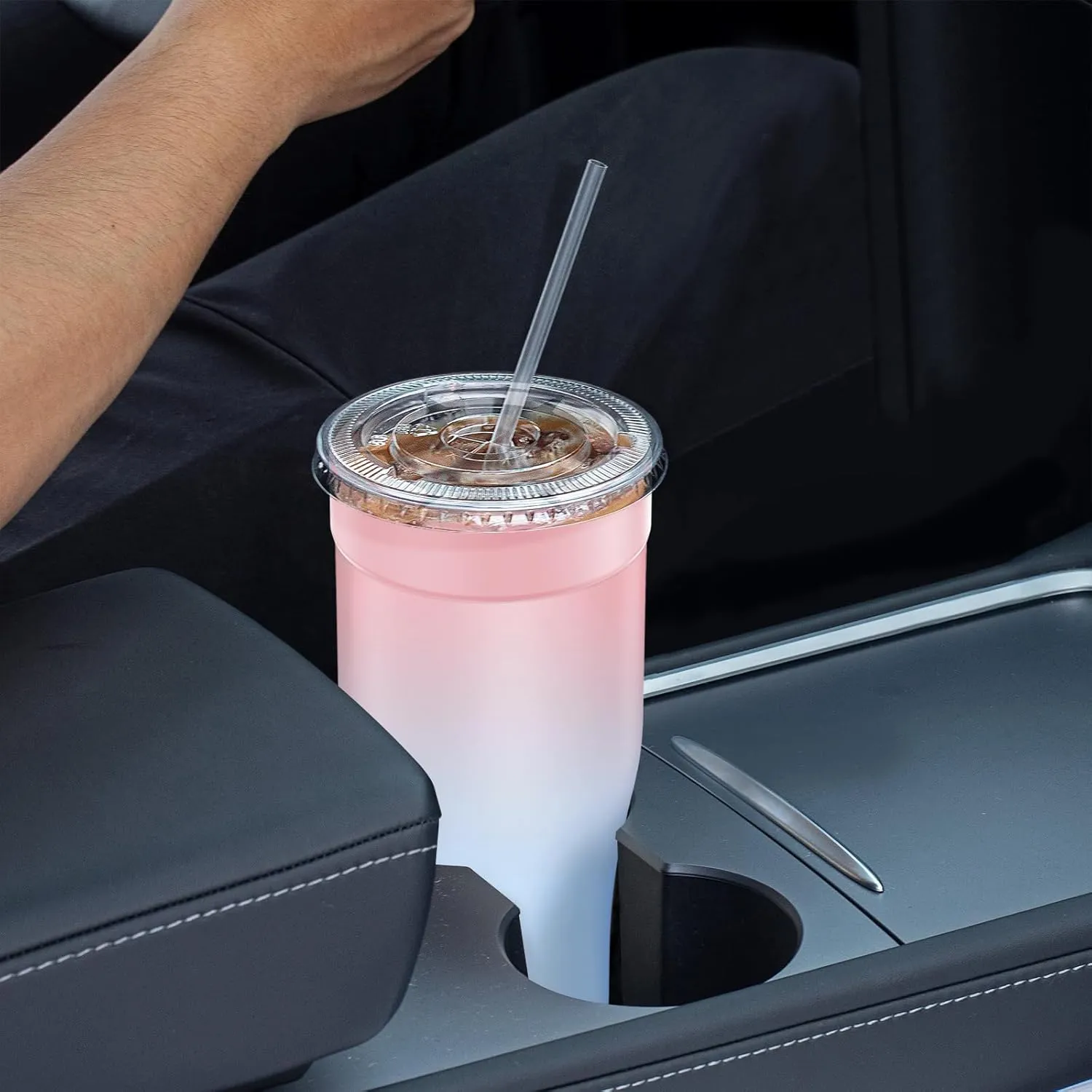 Universal Iced Coffee Sleeve - Upgraded Double Wall Reusable Stainless Steel Holder Sleeves Insulator for Cold Drinks Fits Starbucks Dunkin Donuts McDonalds Small Medium Large Cup (Pink Blue)