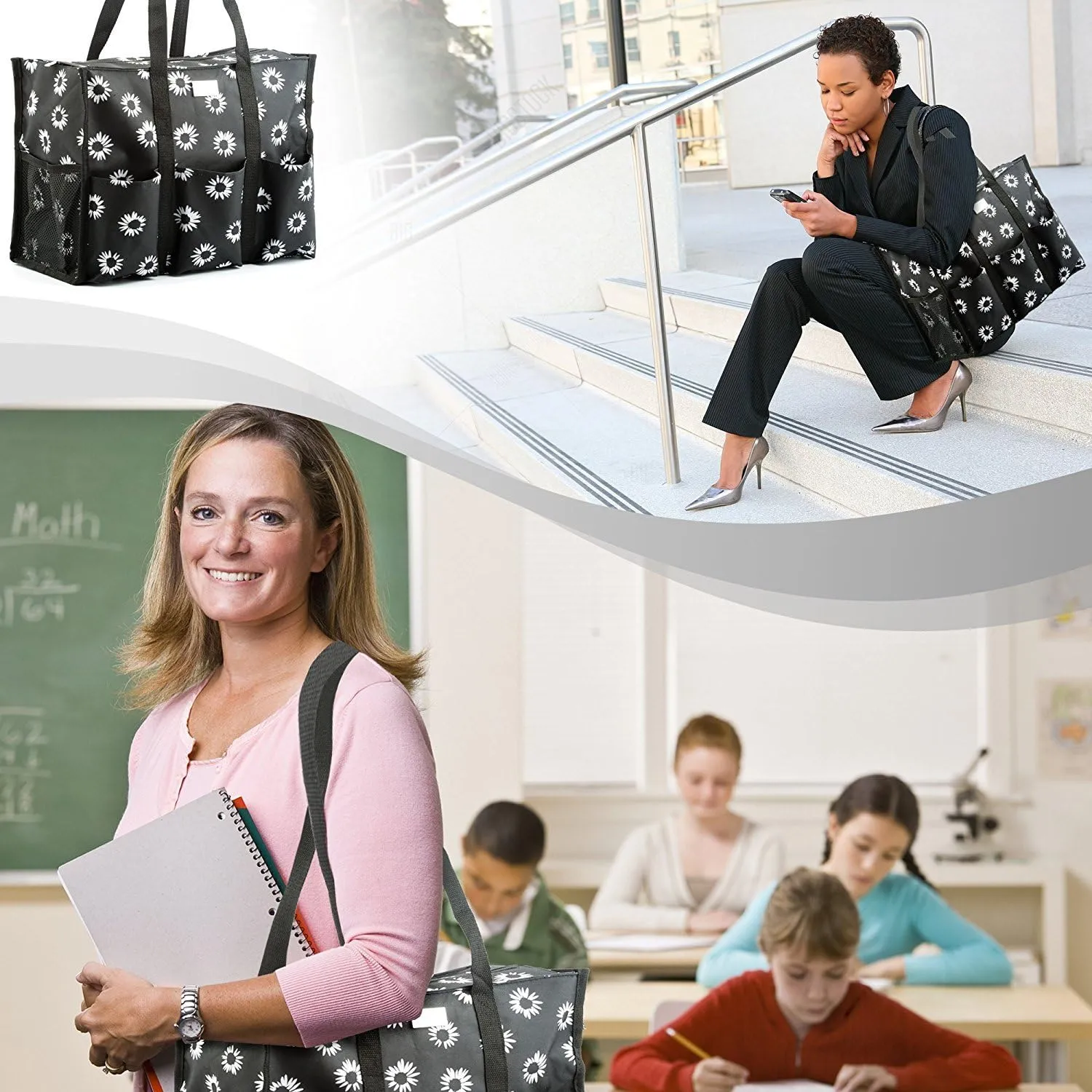 Utility Tote with Pockets & Compartments - Perfect Nurse, Teacher & Work Bag