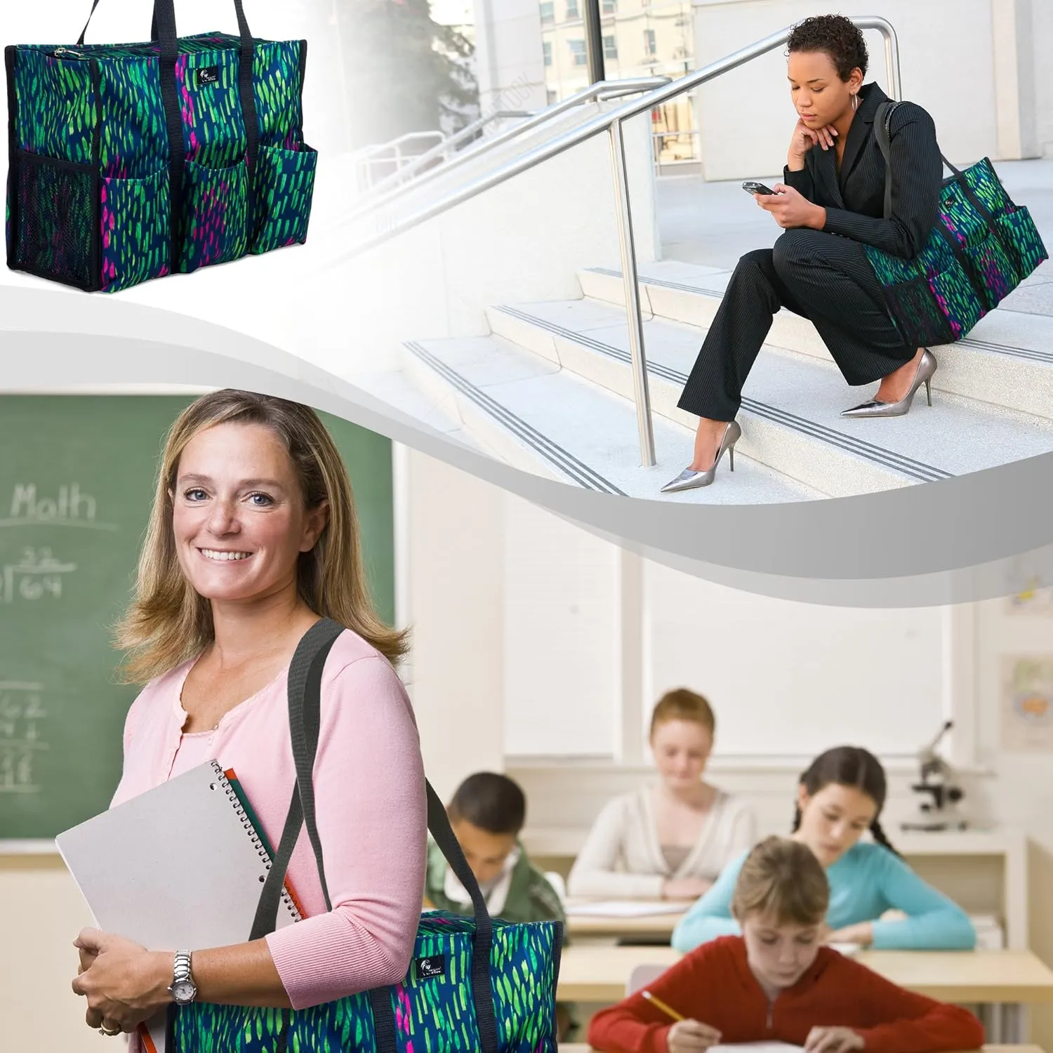 Utility Tote with Pockets & Compartments - Perfect Nurse, Teacher & Work Bag