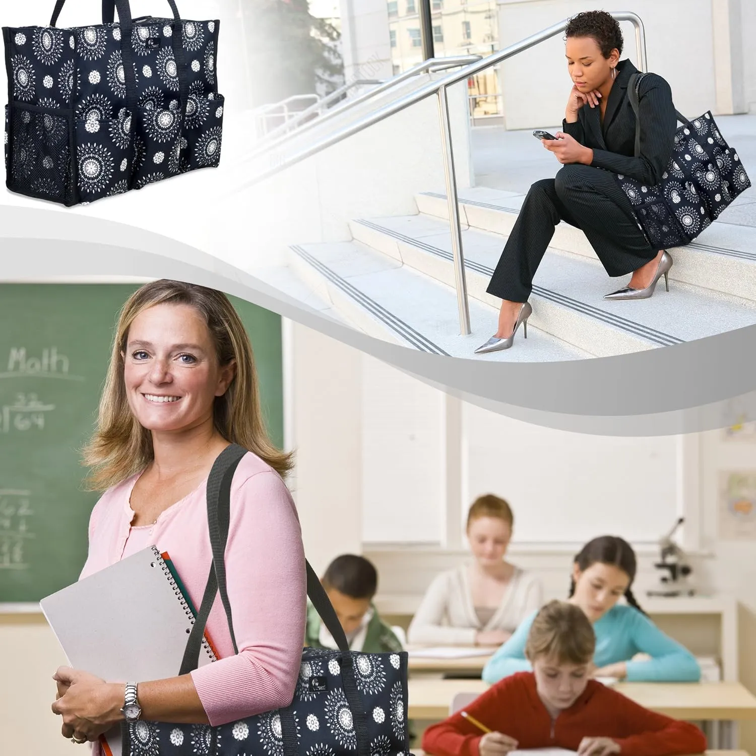 Utility Tote with Pockets & Compartments-Perfect Nurse Tote Bag, Teacher Bag, Work Bags for Women & Craft Tote