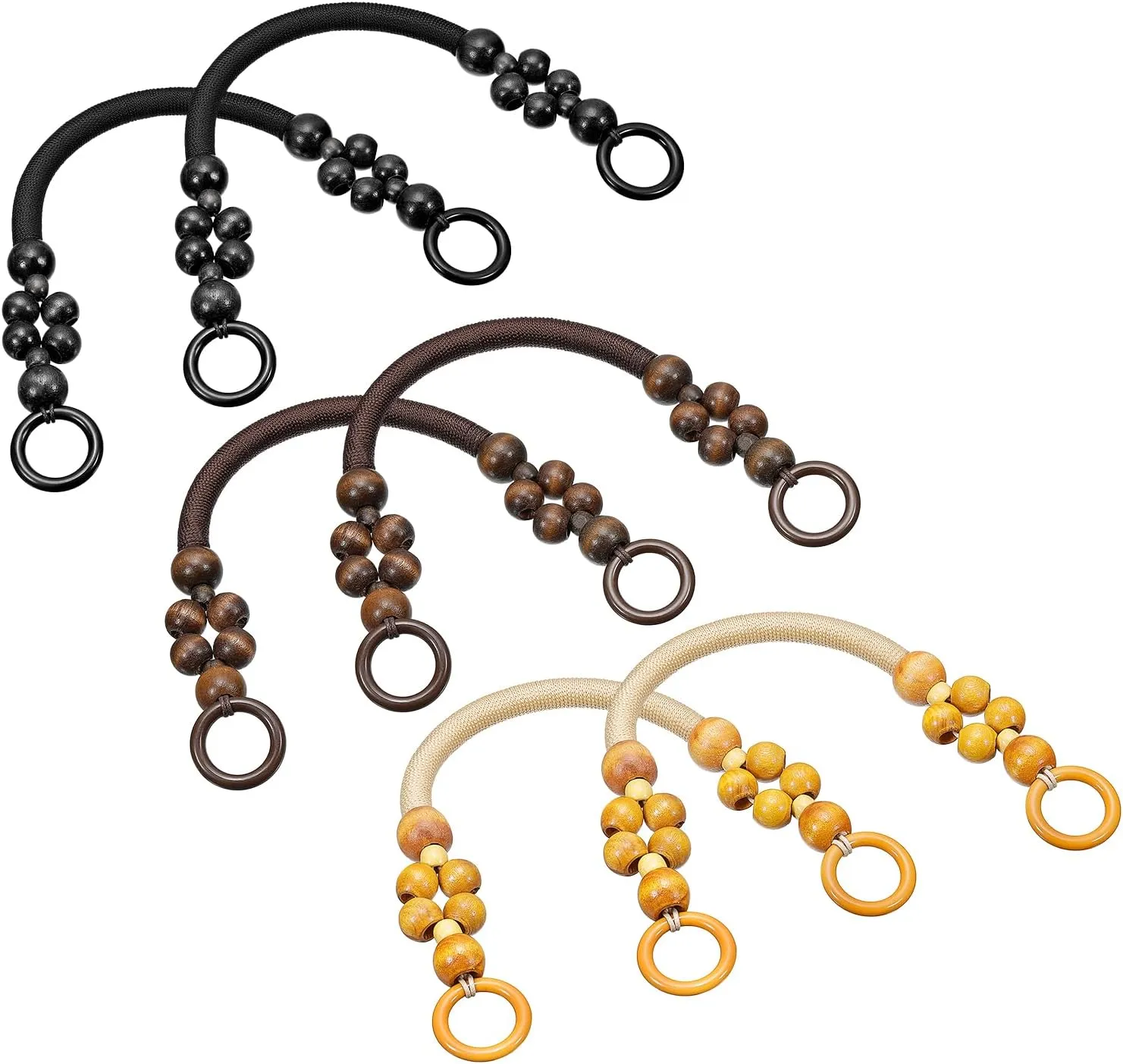 uxcell 18.1"Wooden Beaded Bag Handles Purse Handle Nylon Rope Purse Straps Replacement for Coin Bag Making, 6Pcs Mixed Colors
