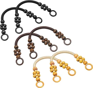 uxcell 18.1"Wooden Beaded Bag Handles Purse Handle Nylon Rope Purse Straps Replacement for Coin Bag Making, 6Pcs Mixed Colors