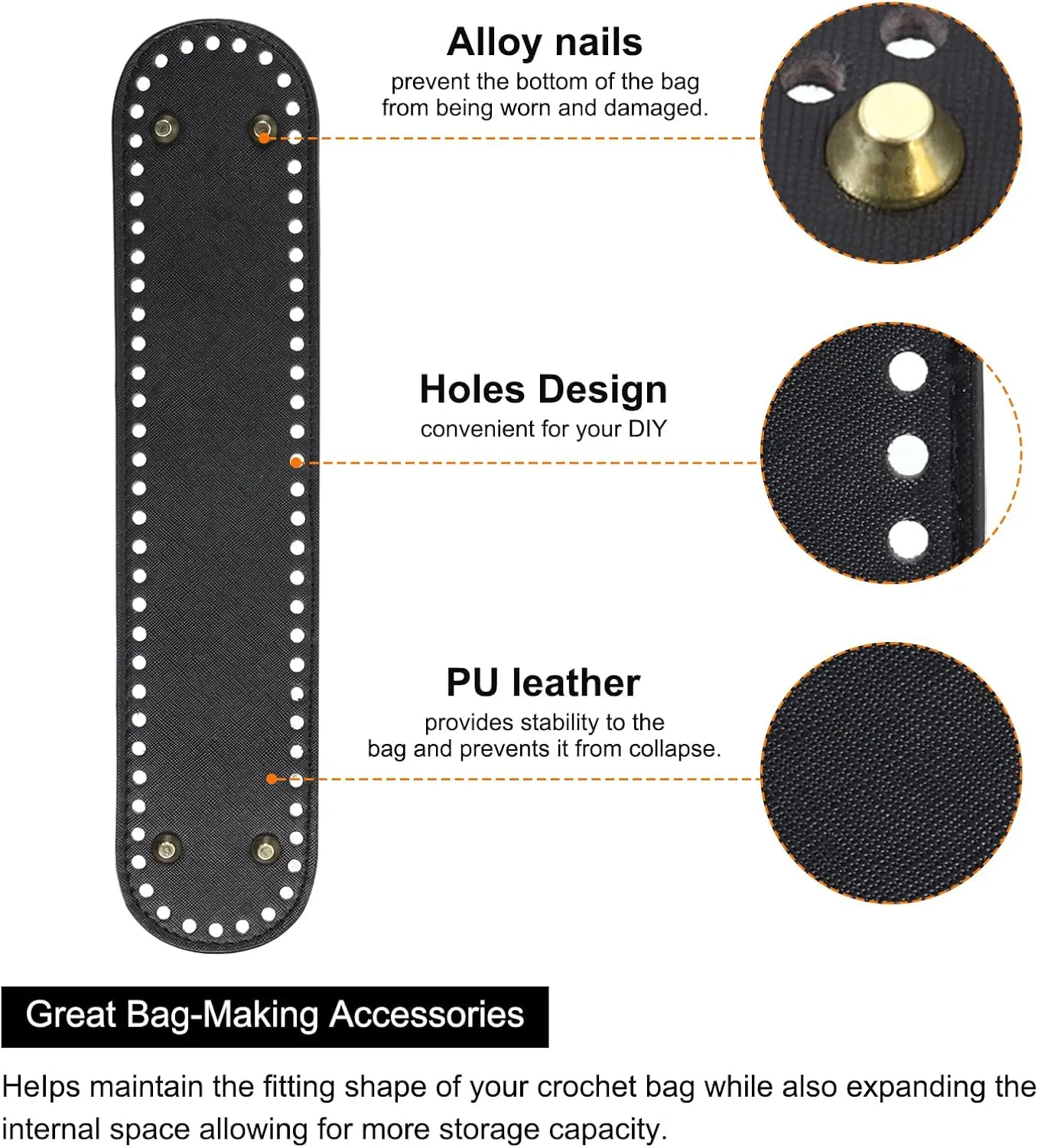 uxcell Oval Bag Bottom Shaper Pad, 2Pcs 320x70mm PU Leather Bags Cushion Base for Crochet Knitting Handbag Shoulder Bag, Black