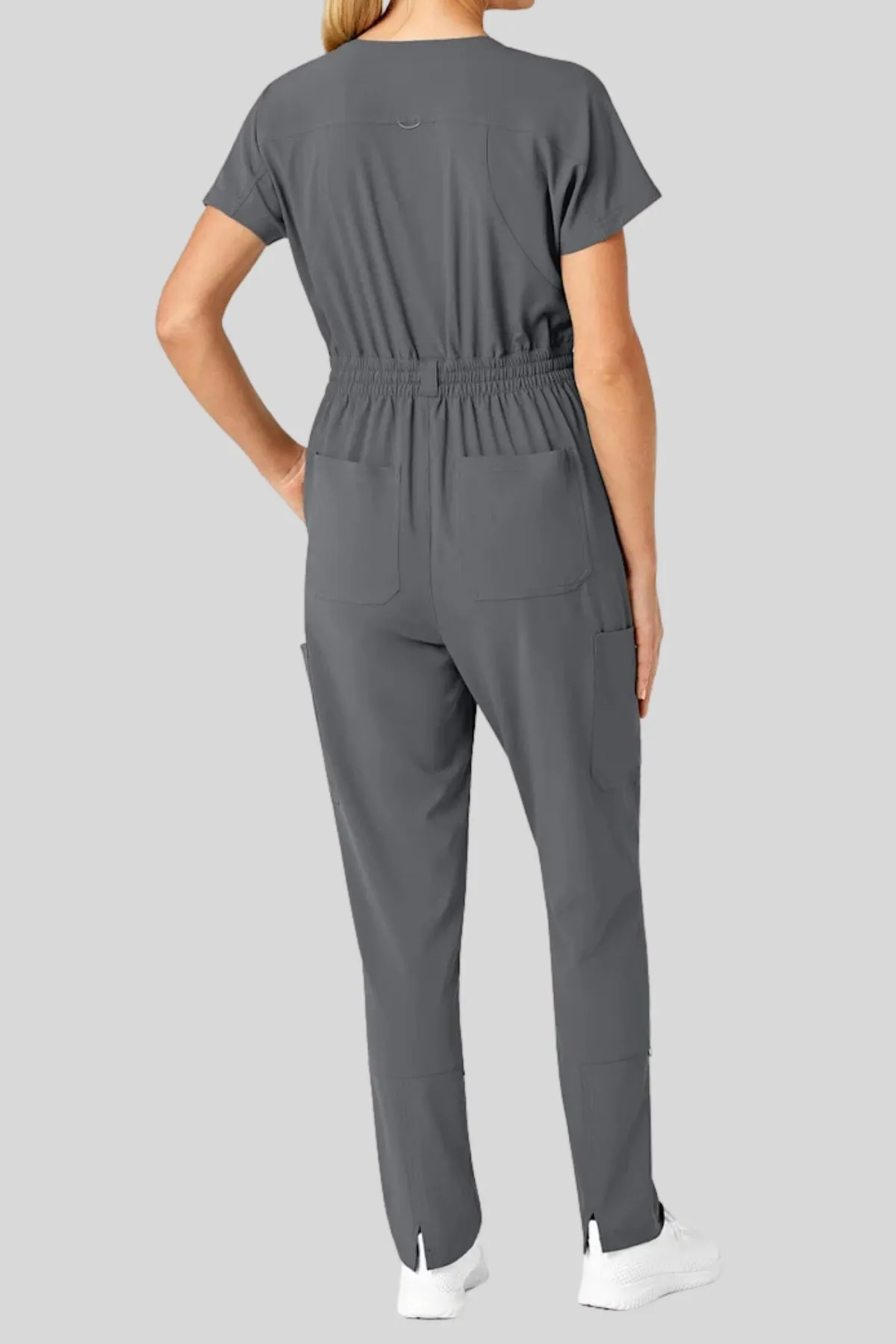 V-Neck Medical Jumpsuit with Drawstring Waist and Pockets
