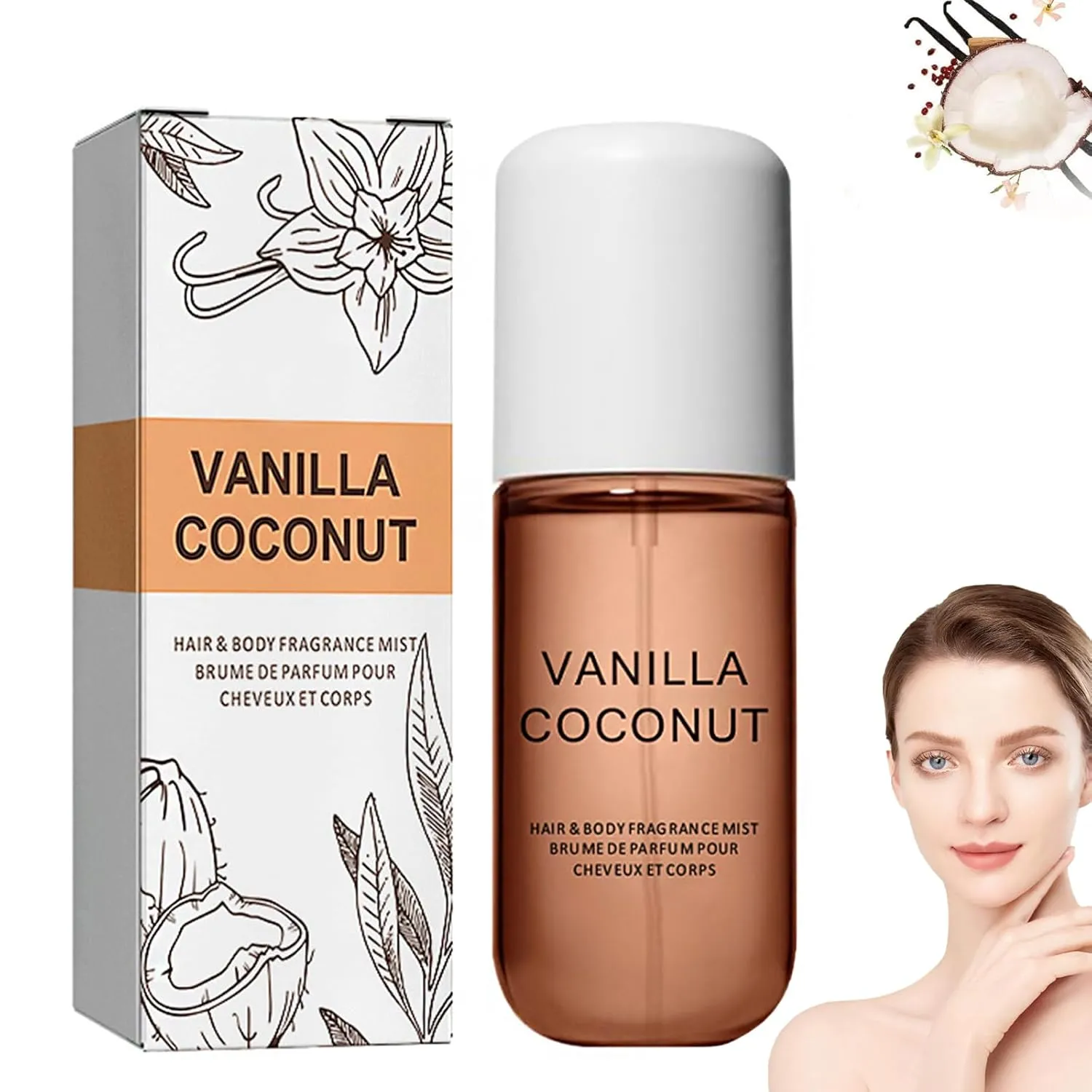 Vanilla Perfume Body Mist, Hair & Body Mist Fragrance, 50 ML Travel Size Long-Lasting Perfume Spray, Heavy Cream and Vanilla Coconut, 2 Pcs