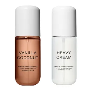 Vanilla Perfume Body Mist, Hair & Body Mist Fragrance, 50 ML Travel Size Long-Lasting Perfume Spray, Heavy Cream and Vanilla Coconut, 2 Pcs
