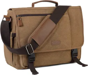 VASCHY Messenger Bag for Men,Canvas Briefcases 15.6in Laptop Bag Crossbody Satchel Computer Bags for Work Office Women