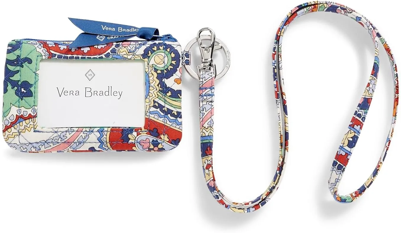 Vera Bradley Cotton Zip Id Case and Lanyard Combo, Harbor Paisley