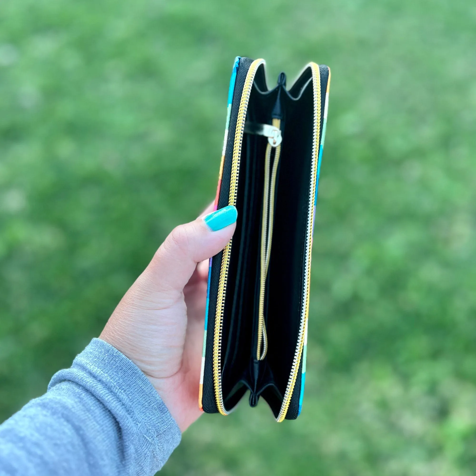 Vertical Rainbow Zip-Around Wallet