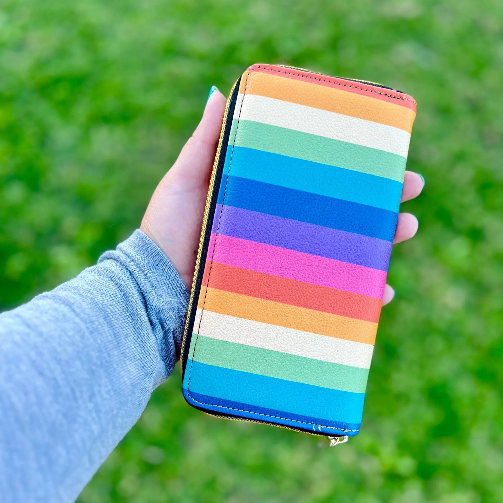 Vertical Rainbow Zip-Around Wallet