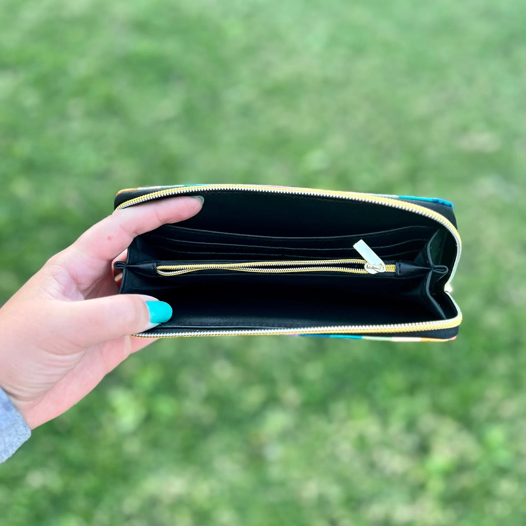 Vertical Rainbow Zip-Around Wallet