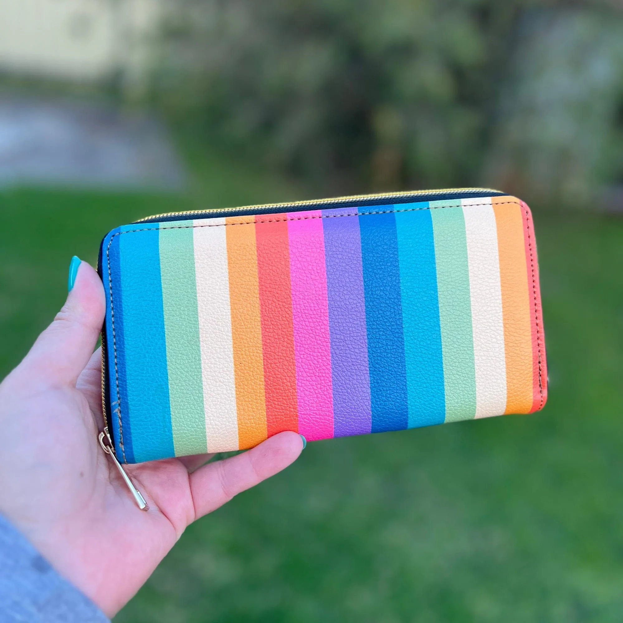Vertical Rainbow Zip-Around Wallet