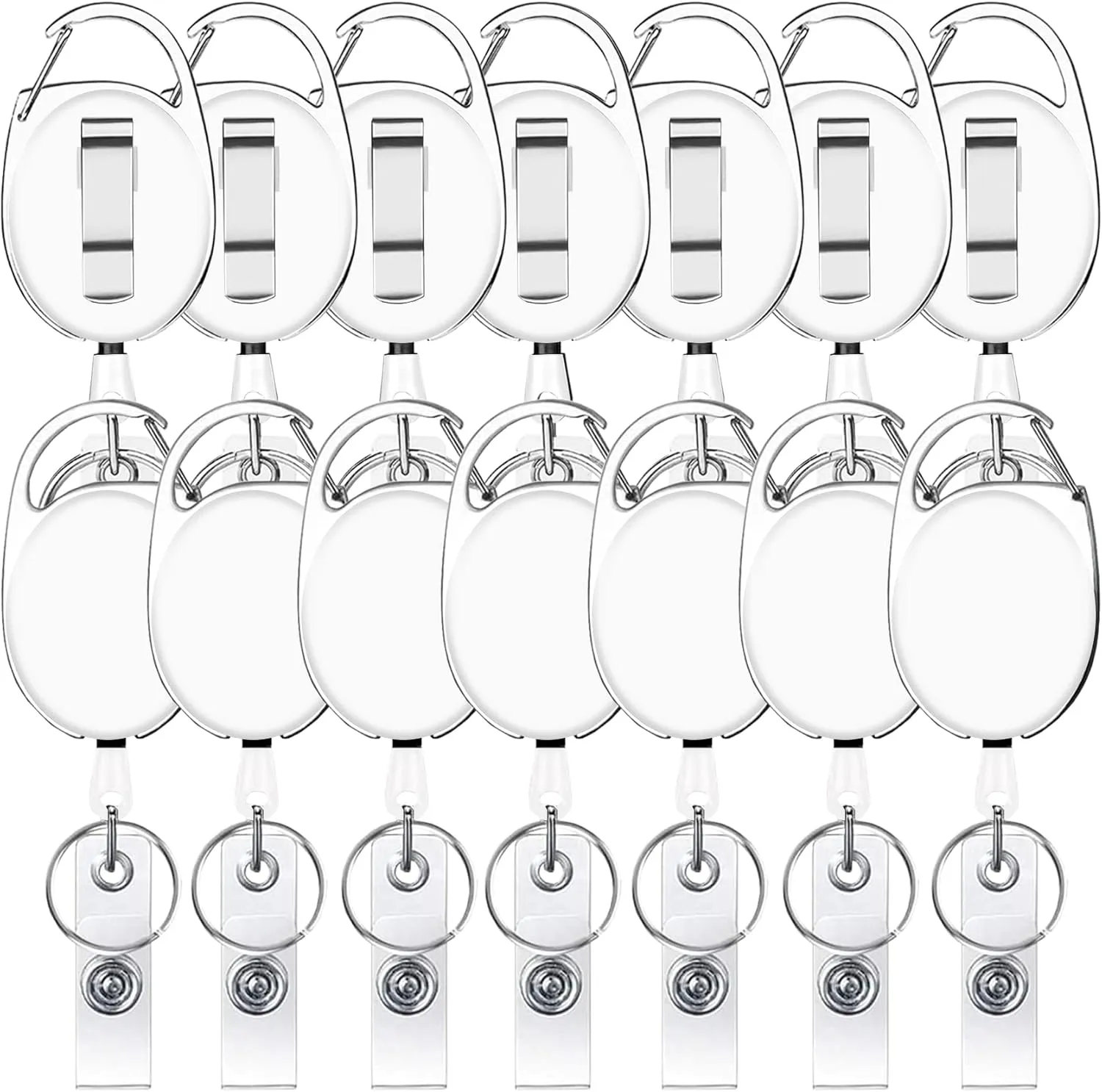 Viaky 14 Pack Retractable Badge Holders, White Badge Holder With Clip Retractable Keychain Clips Bulk Carabiner Badge Reel For Key Ring Work ID Card Reinforced
