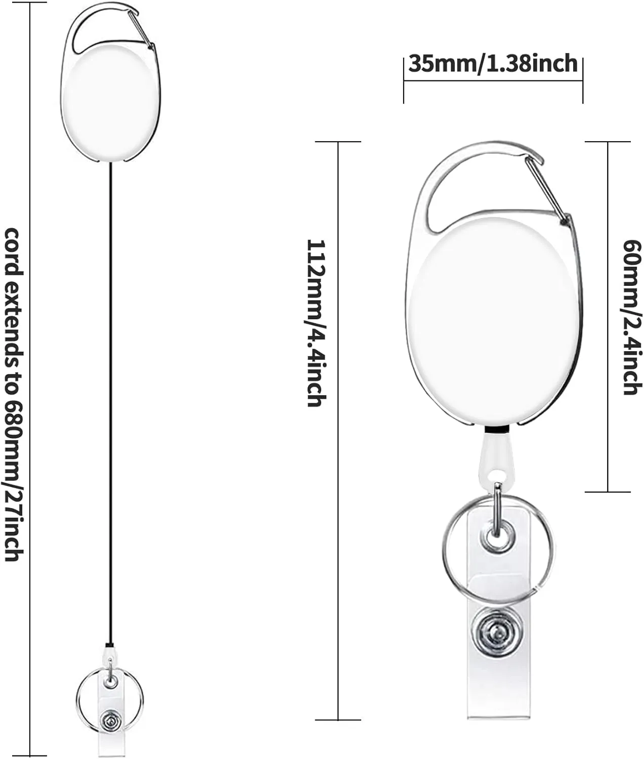 Viaky 14 Pack Retractable Badge Holders, White Badge Holder With Clip Retractable Keychain Clips Bulk Carabiner Badge Reel For Key Ring Work ID Card Reinforced