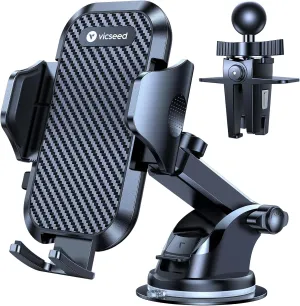 VICSEED True Military-Grade Phone Holders for Your Car [Upgraded 95 LBS Strongest Suction] Cell Phone Mount for Car Dashboard Windshield Vent Truck Boat Stand Adjustable for iPhone Android