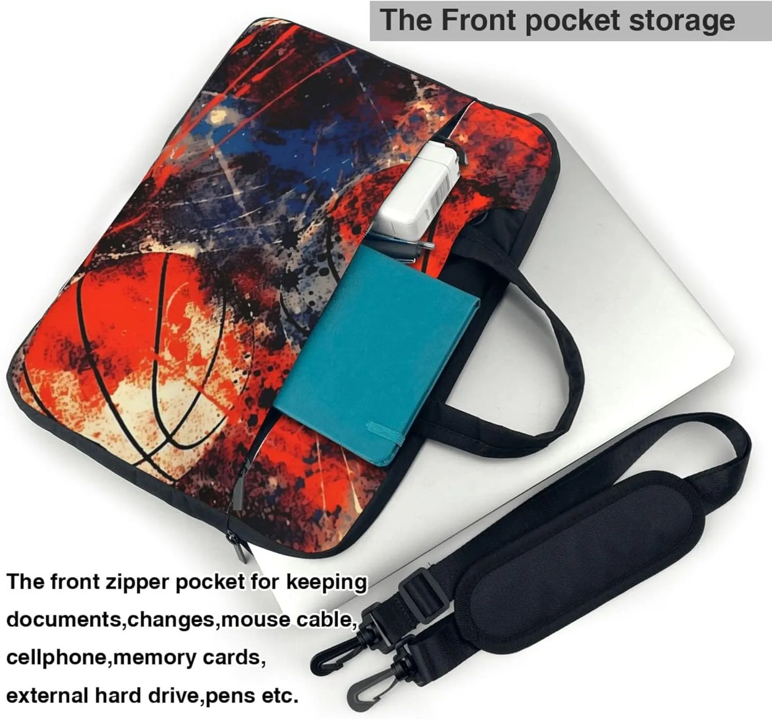 Vintage Basketball Laptop Bag, Sport Ball Laptop Case Sleeve Women Men Messenger Shoulder Bag Briefcases 15.6 Inch
