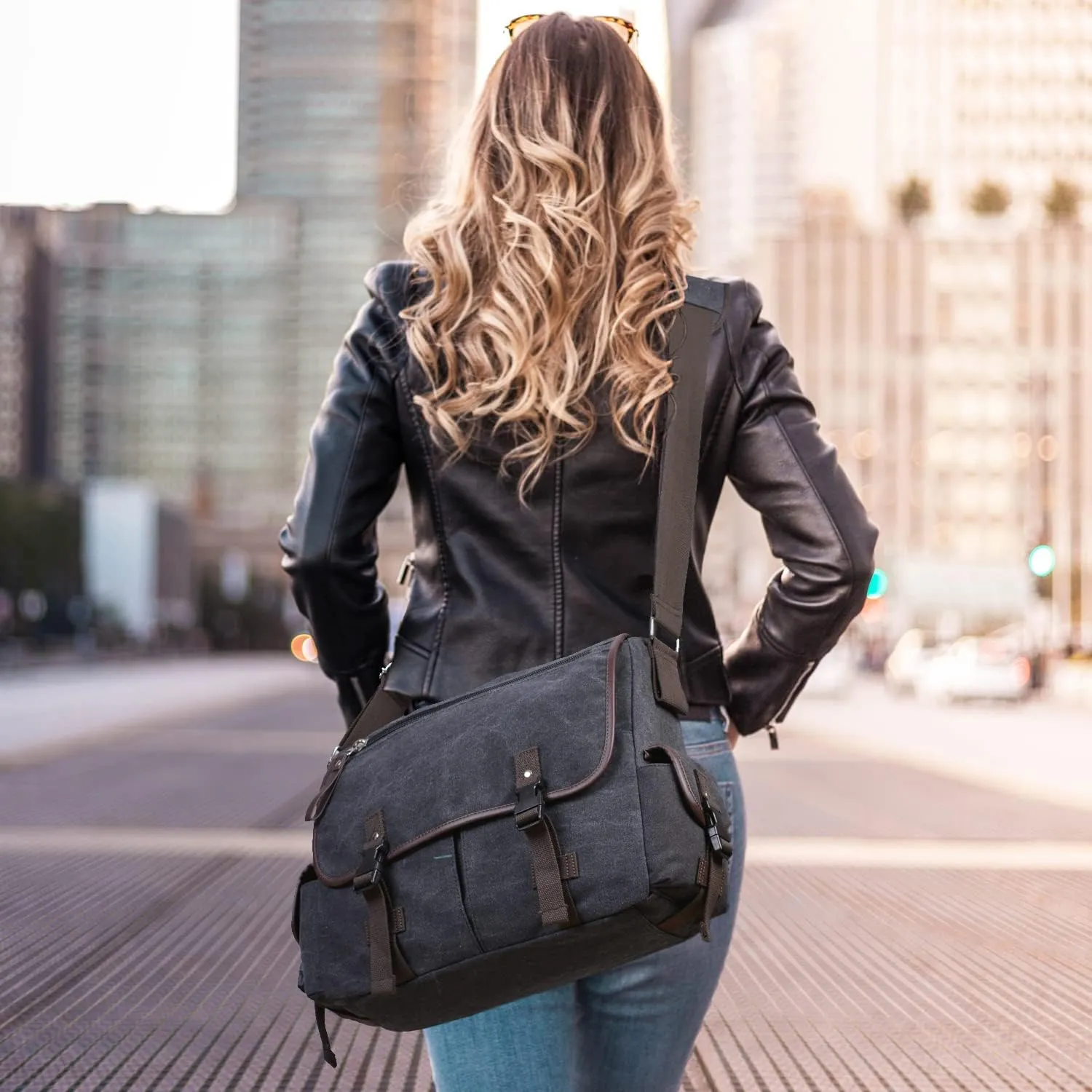 Vintage Canvas 15.6 inch Laptop Messenger Bag for Men Women, College Computer Satchel Shoulder Bag Travel Office Briefcases