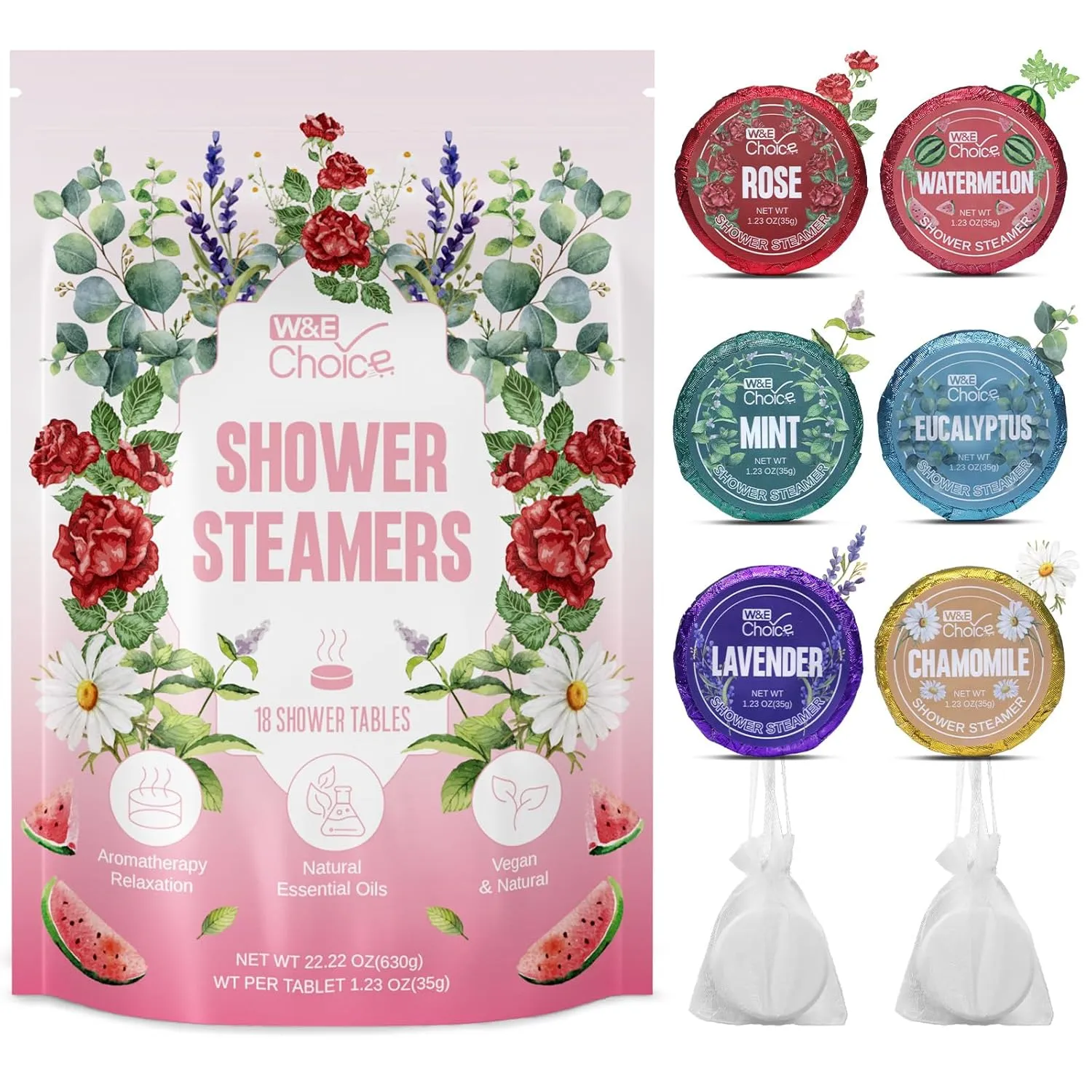 W&E Choice Shower Steamers Aromatherapy - Shower Bombs with Natural Essential Oils, Birthday Gifts for Women& Men, Mothers Day Gifts for Mom, Wife, Daughter 18 Pack