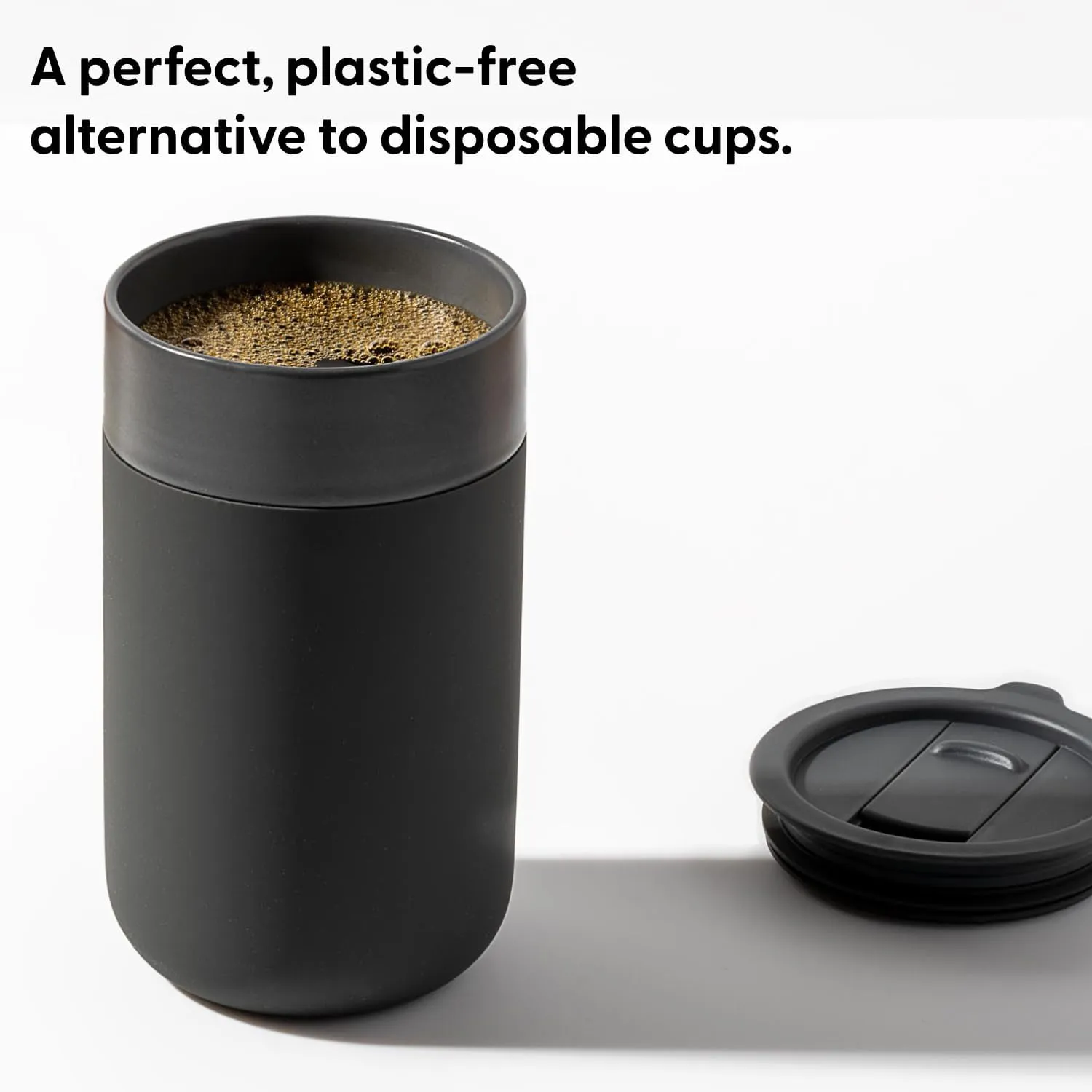 W&P Porter Ceramic Mug w/ Protective Silicone Sleeve, Charcoal 16 Ounces On-the-Go Reusable Cup for Coffee or Tea Portable Dishwasher Safe