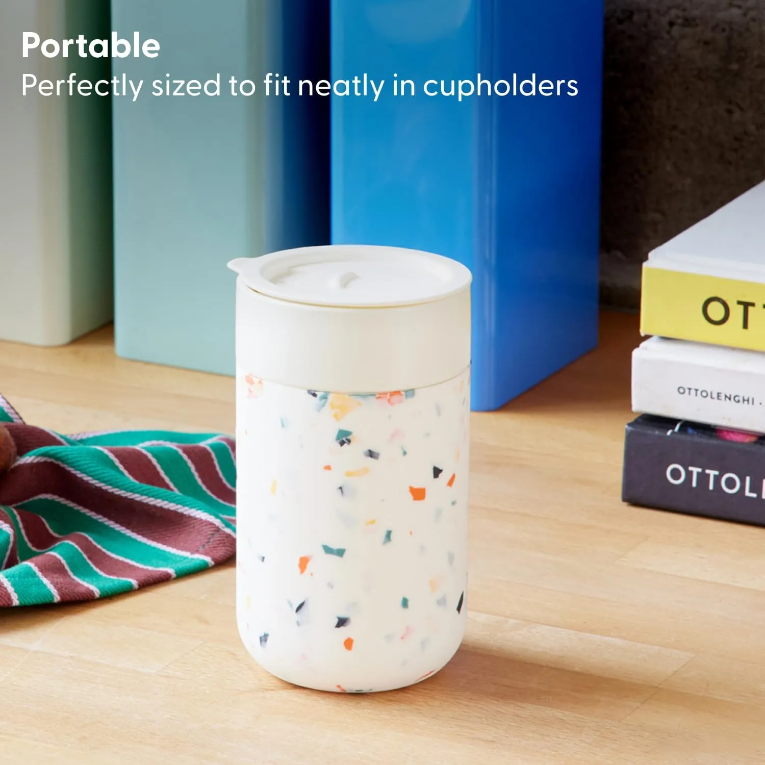 W&P Porter Ceramic Mug w/ Protective Silicone Sleeve, Charcoal 16 Ounces On-the-Go Reusable Cup for Coffee or Tea Portable Dishwasher Safe