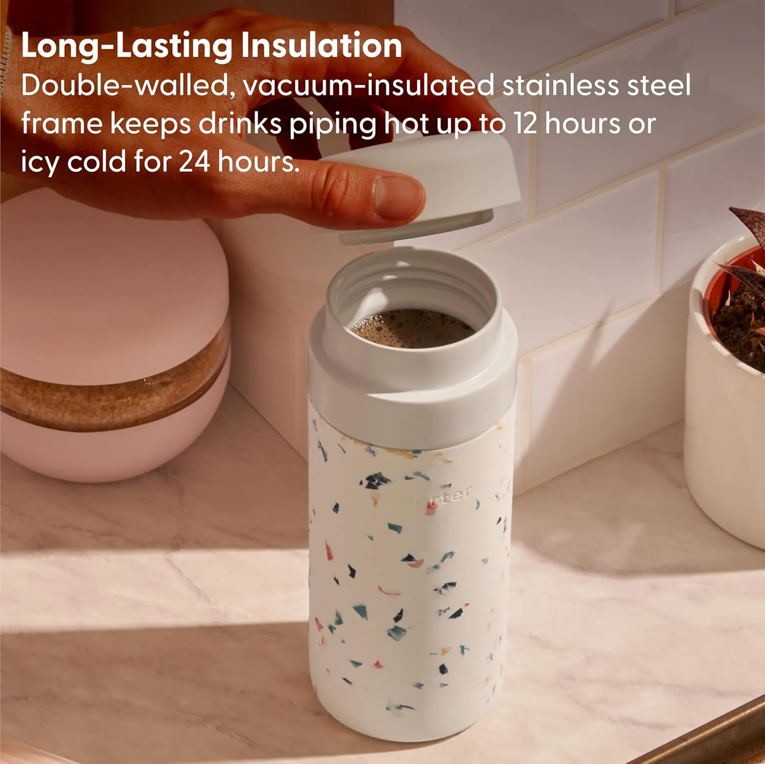 W&P Porter Insulated Water Bottle, 16oz Lavender, Vacuum Insulated Stainless Steel with Ceramic Coating, Leak Proof, Dishwasher Safe