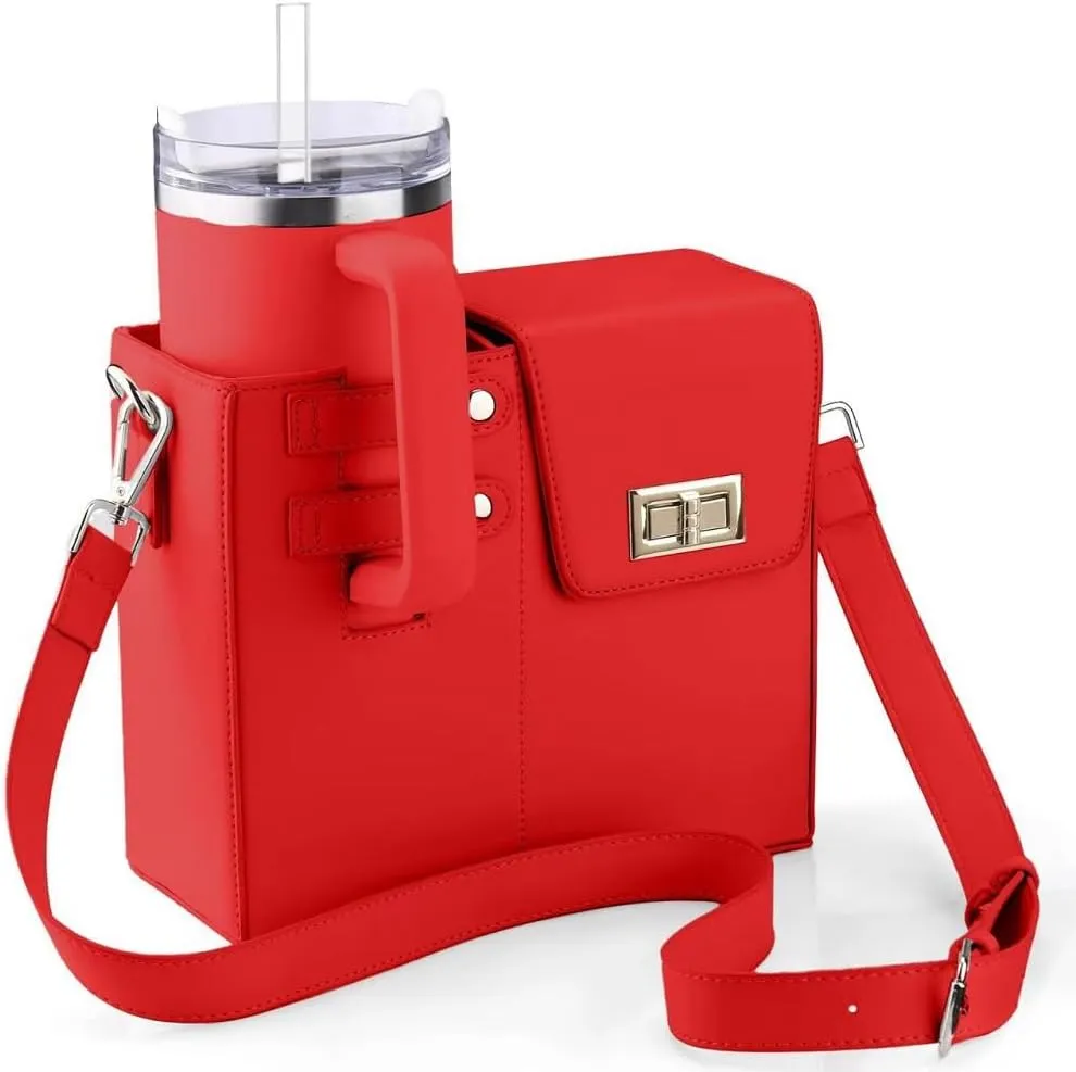 Water Cup Holder Bag Crossbody Water Bottle Bags for Women Leather Water Bottle Carrier Bag