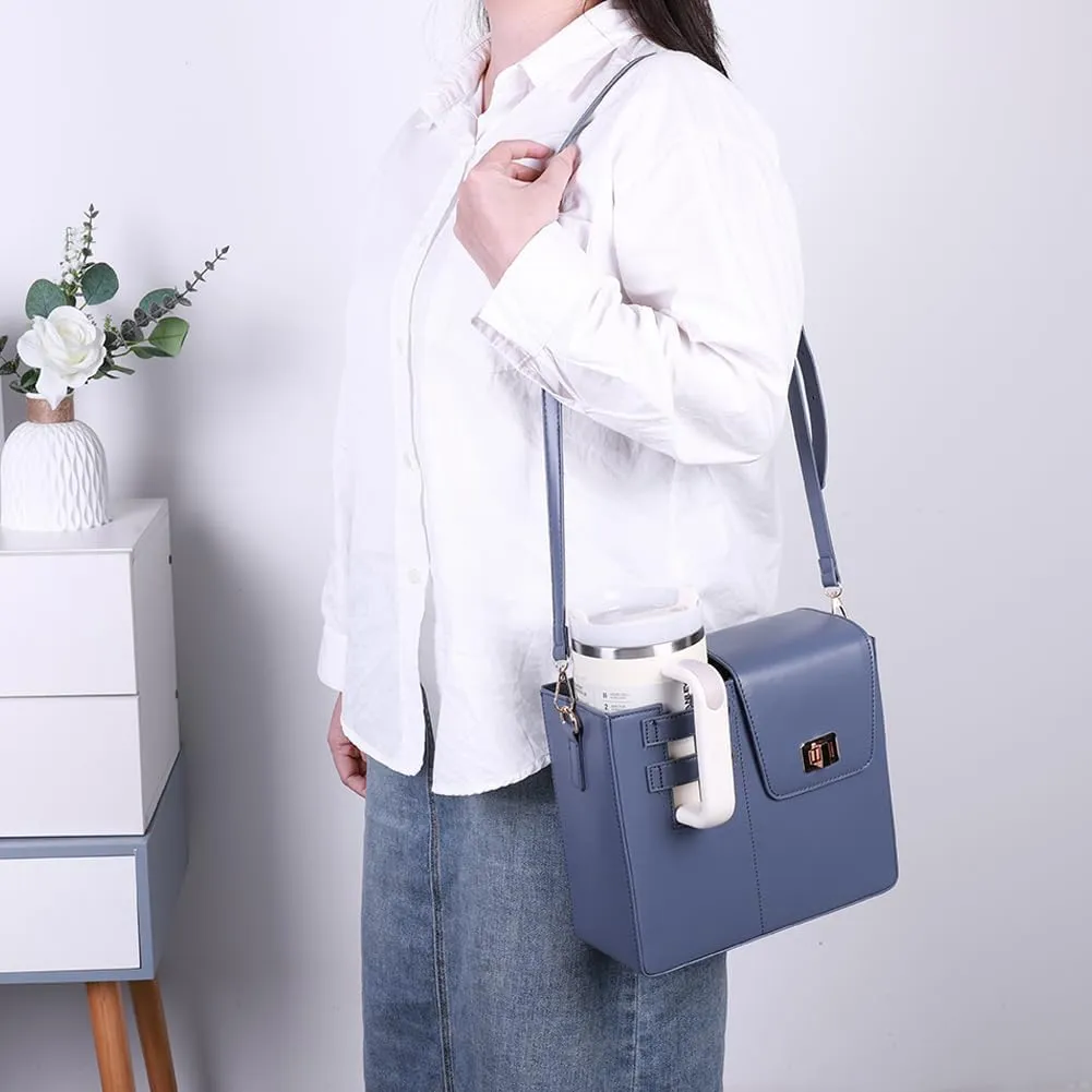 Water Cup Holder Bag Crossbody Water Bottle Bags for Women Leather Water Bottle Carrier Bag