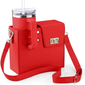Water Cup Holder Bag Crossbody Water Bottle Bags for Women Leather Water Bottle Carrier Bag