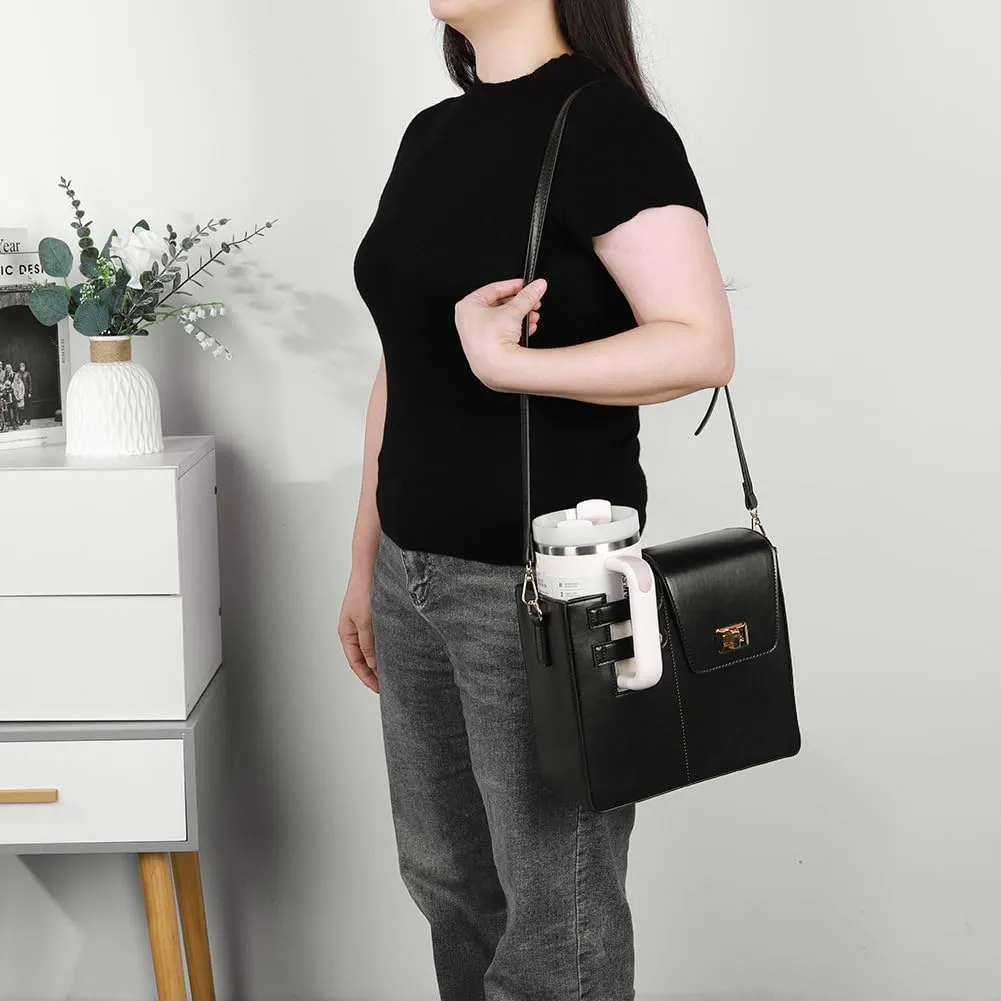 Water Cup Holder Bag Crossbody Water Bottle Bags for Women Leather Water Bottle Carrier Bag