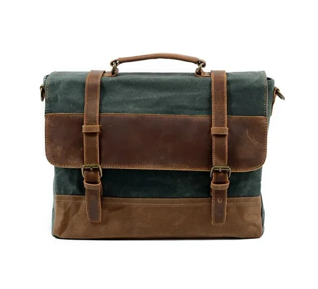 Waterproof Oil Wax Canvas & Leather Briefcase for Men