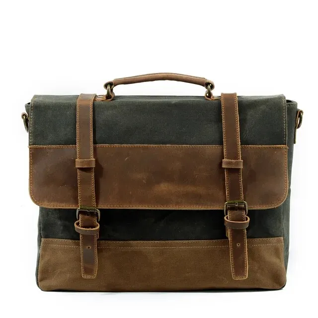 Waterproof Oil Wax Canvas & Leather Briefcase for Men