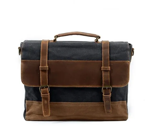 Waterproof Oil Wax Canvas & Leather Briefcase for Men
