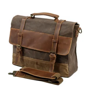 Waterproof Oil Wax Canvas & Leather Briefcase for Men