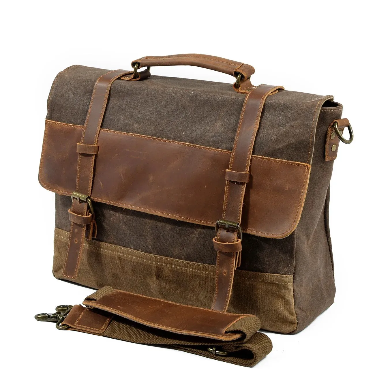 Waterproof Oil Wax Canvas & Leather Briefcase for Men