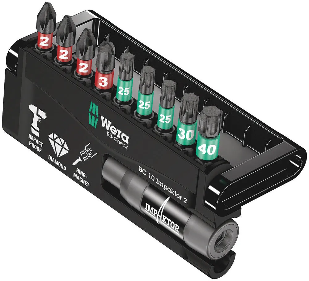 Wera 05057682001 Bit-Check 10 Impaktor 2, 10 pieces