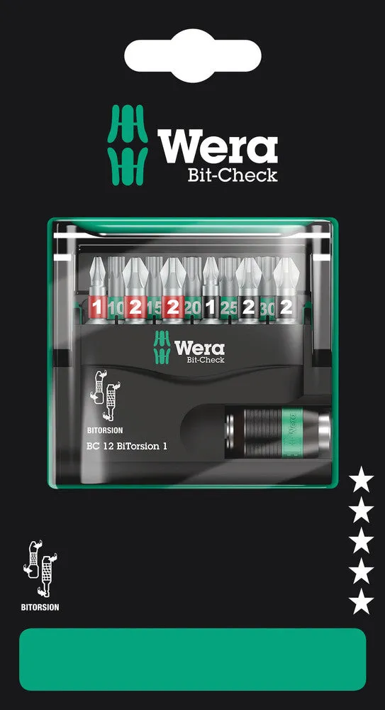 Wera 05136385001 Bit-Check 12 BiTorsion 1 SB, 12 pieces