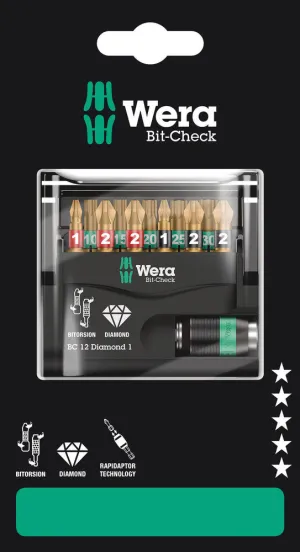Wera 05136392001 Bit-Check 12 Diamond 1 SB, 12 pieces