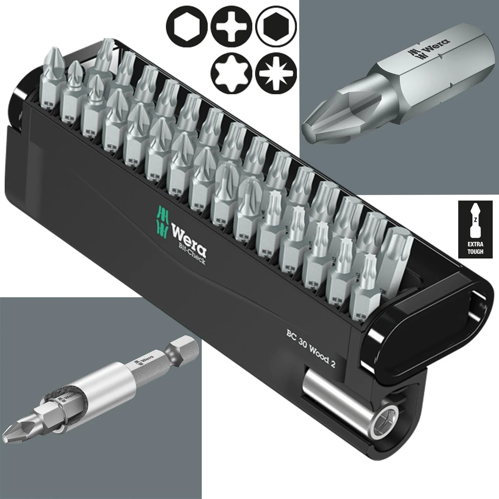 Wera Screwdriver Bit Set 30 Piece Bit Check 30 Wood 2 with Bit Holder
