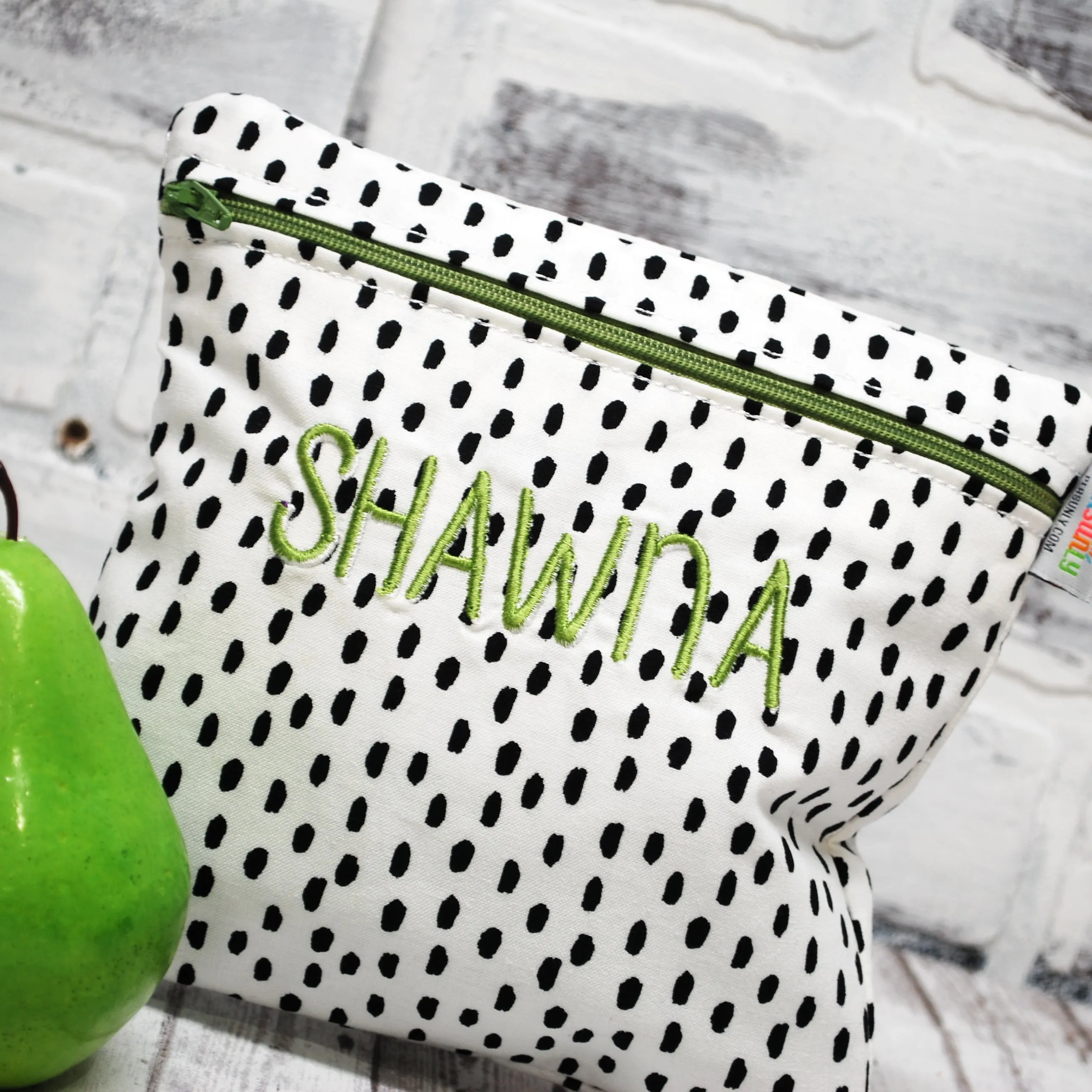 White and Black Dots Personalized Reusable Food Bag
