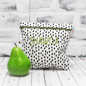 White and Black Dots Personalized Reusable Food Bag