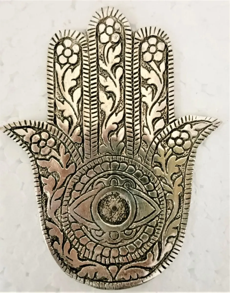 White Metal HAMSA Incense Holder