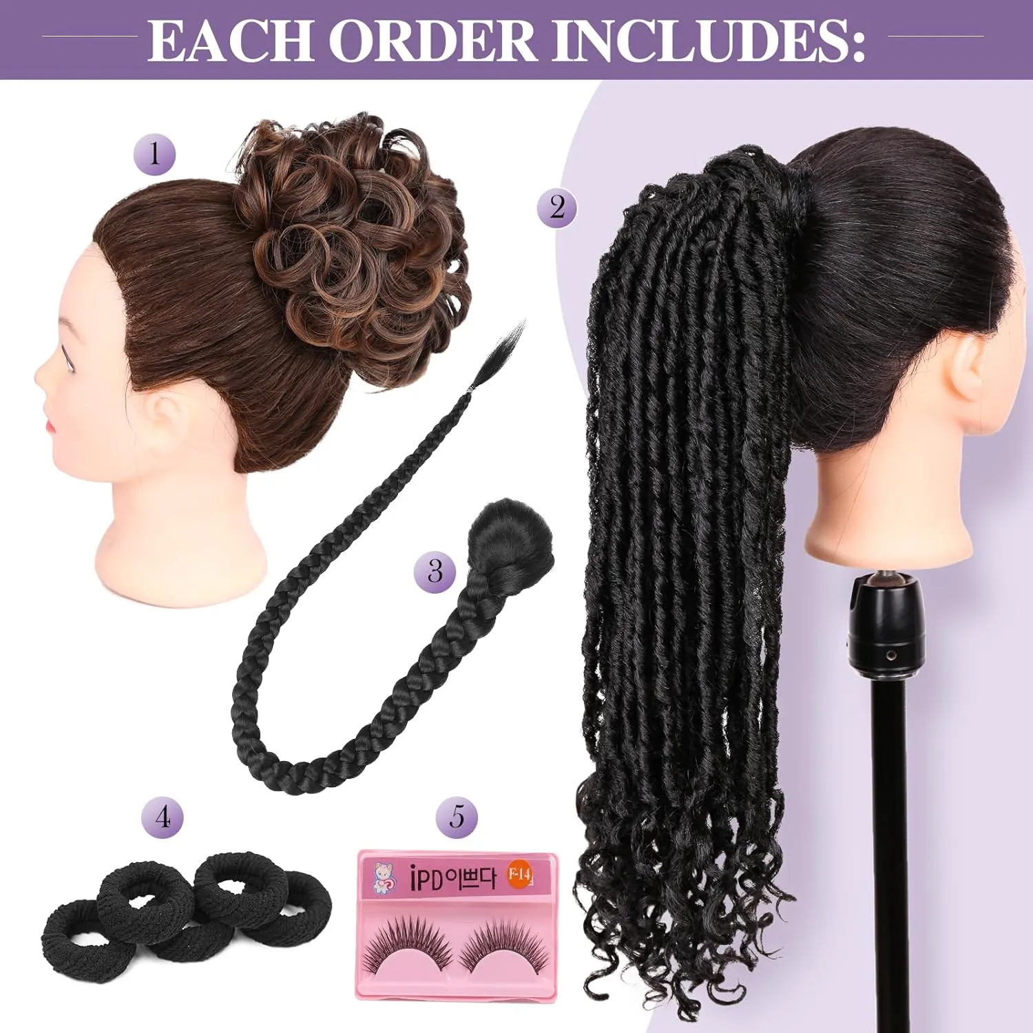 WIGER Natural Black 1B Coily Twisted Locs Ponytail   Drawstring DIY Pre Braided Ponytail   Ombre Brown Messy Updo Hair Bun 3 in 1 Hairpieces Kit for Women