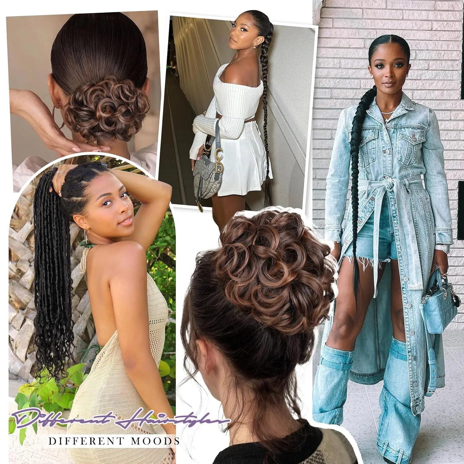 WIGER Natural Black 1B Coily Twisted Locs Ponytail   Drawstring DIY Pre Braided Ponytail   Ombre Brown Messy Updo Hair Bun 3 in 1 Hairpieces Kit for Women