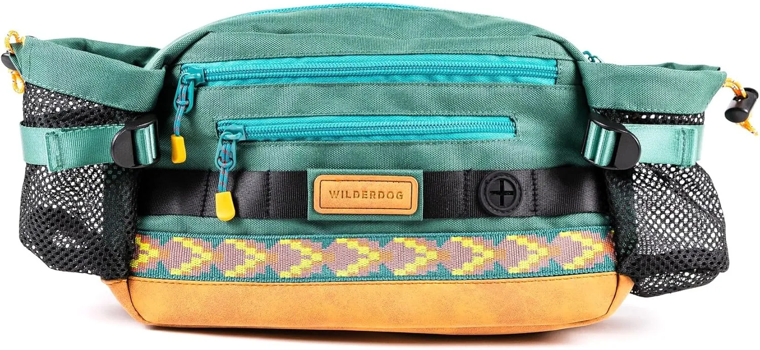 Wilderdog Mega Hip Pack with 3-Liter Capacity, Two Mesh Water Bottle Pockets, Interior Key Loops, Adjustable Straps, and Poop Bag Dispenser (Evergreen)