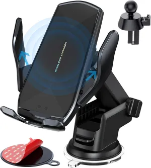 Wireless Car Charger Mount, 15W Qi Fast Charging Auto-Clamping Cell Phone Car Holder ​Air Vent Windshield Dashboard Long Arm Suction Cup Car Phone Mount for iPhone13 /12/11 Samsung S20/S10/S9/S8 LG