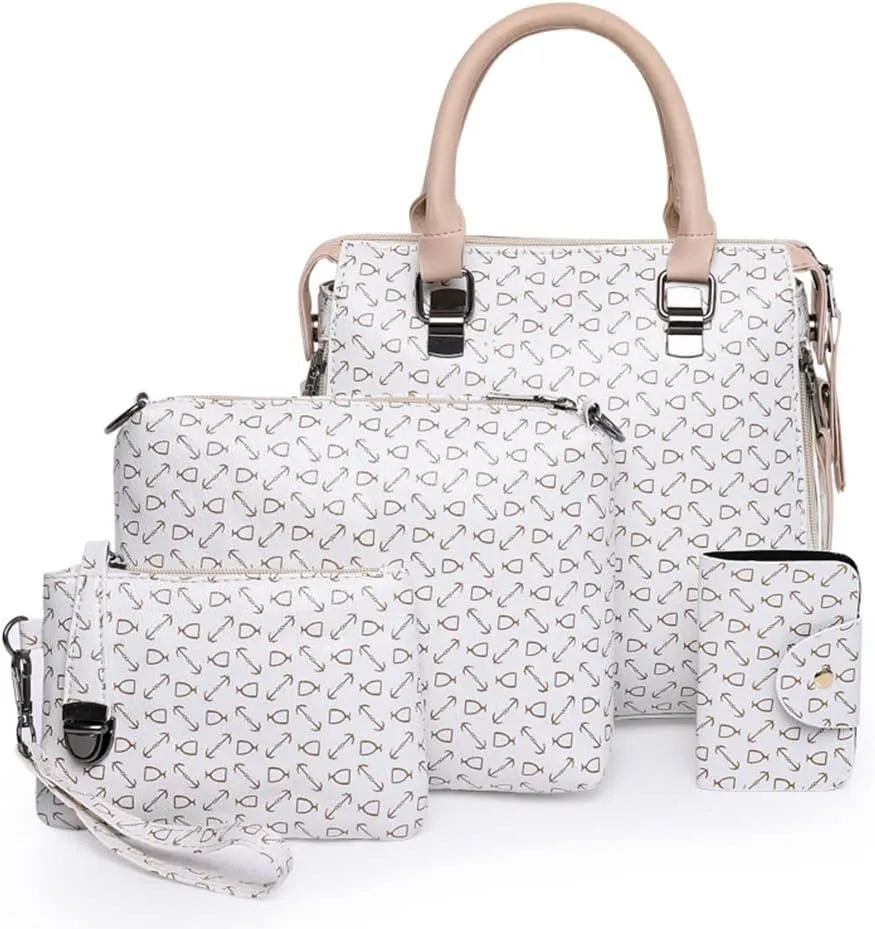 Women 4pcs Set Handbag and Purses Graffiti Shoulder Bag Vegan Leather Satchels