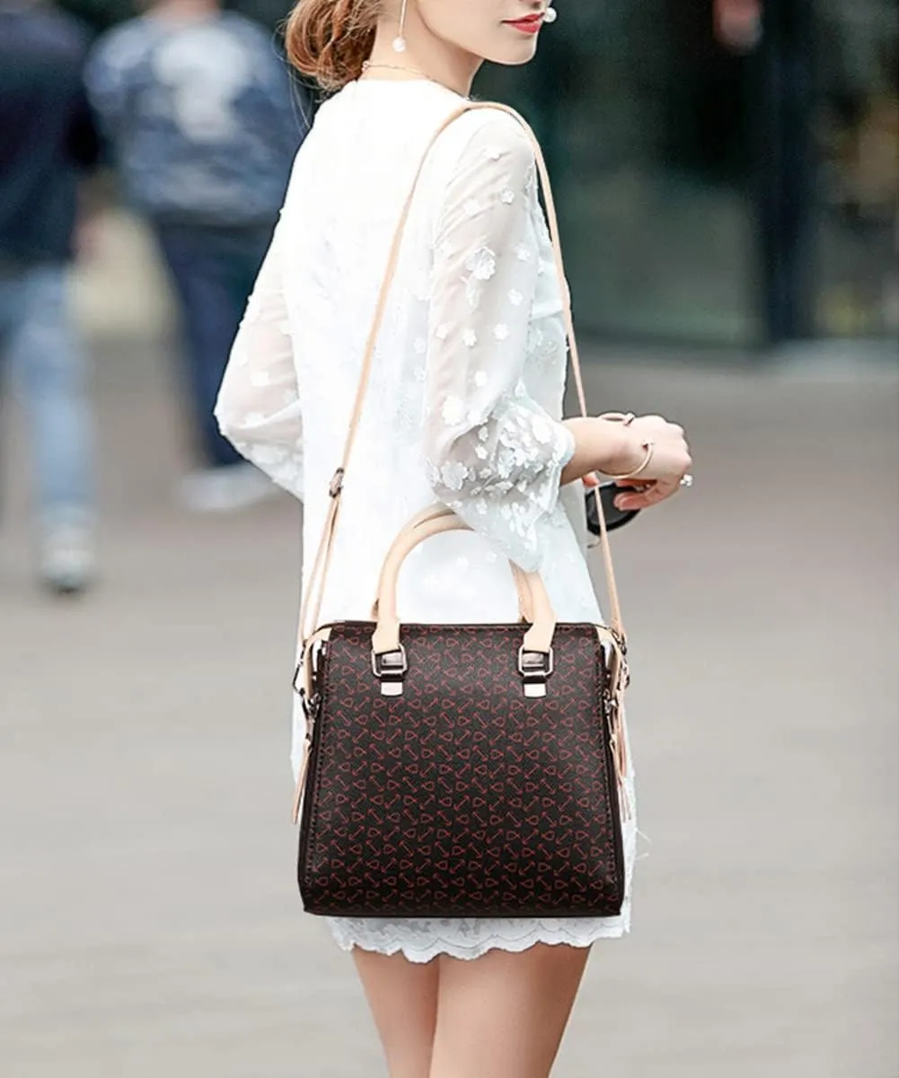 Women 4pcs Set Handbag and Purses Graffiti Shoulder Bag Vegan Leather Satchels